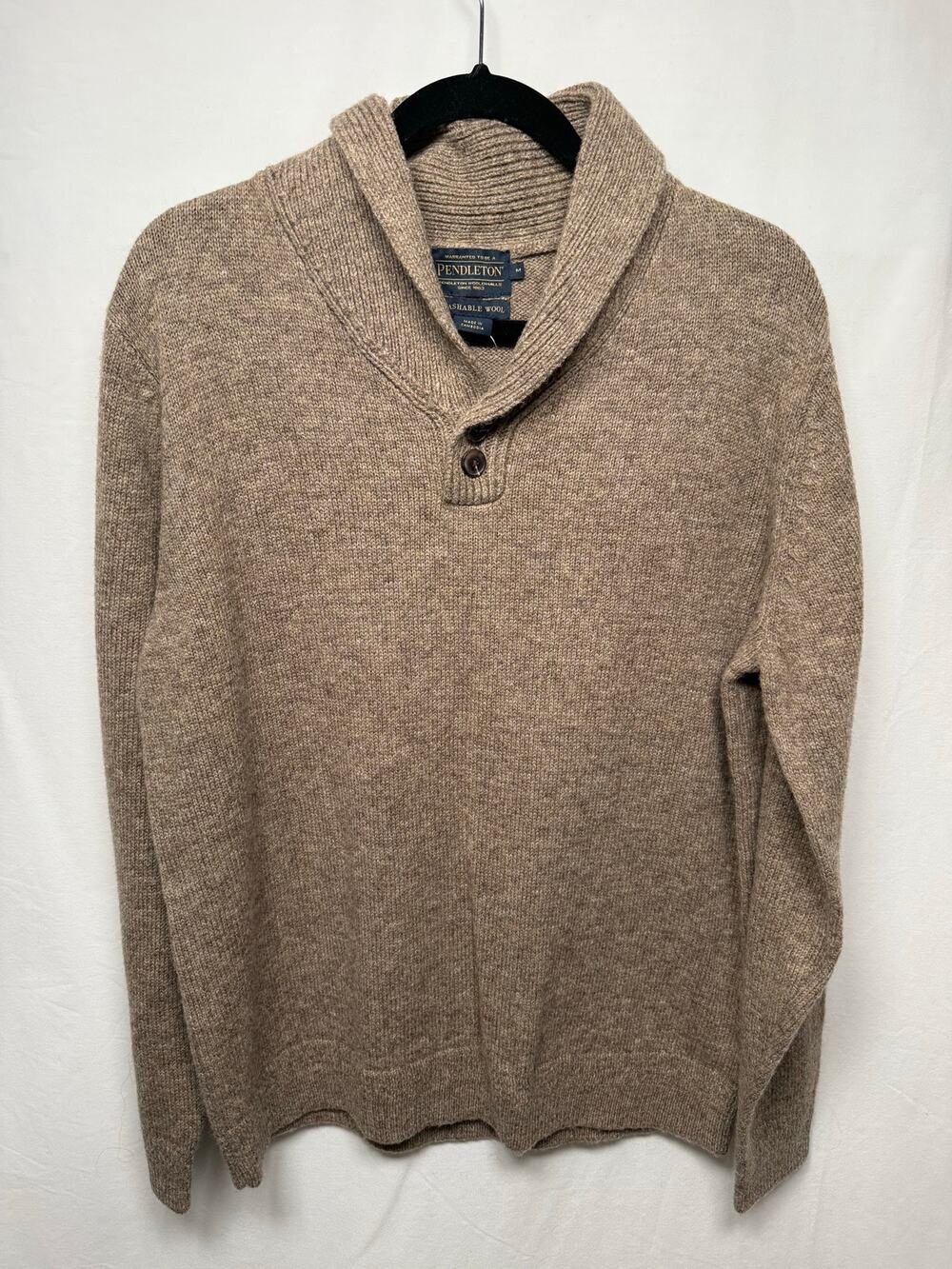 Pendleton 100% Washable Wool Shetland Shawl Sweater, Light Brown, Medium - NEW